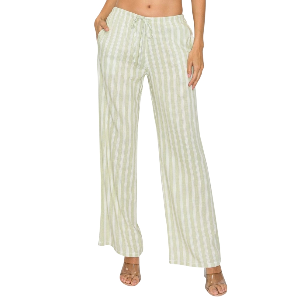 NWT - Cali 1850 - Sage Green Striped Lined Blend Wide Leg Pants - Small - Picture 1 of 14